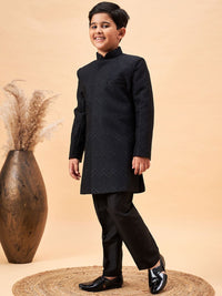 VASTRAMAY Boys Self Design Mandarin Collar Sherwani Set