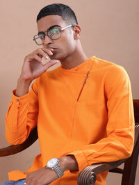 The Indian Garage Co Men Orange Gotta Patti Floral Anarkali Kurta