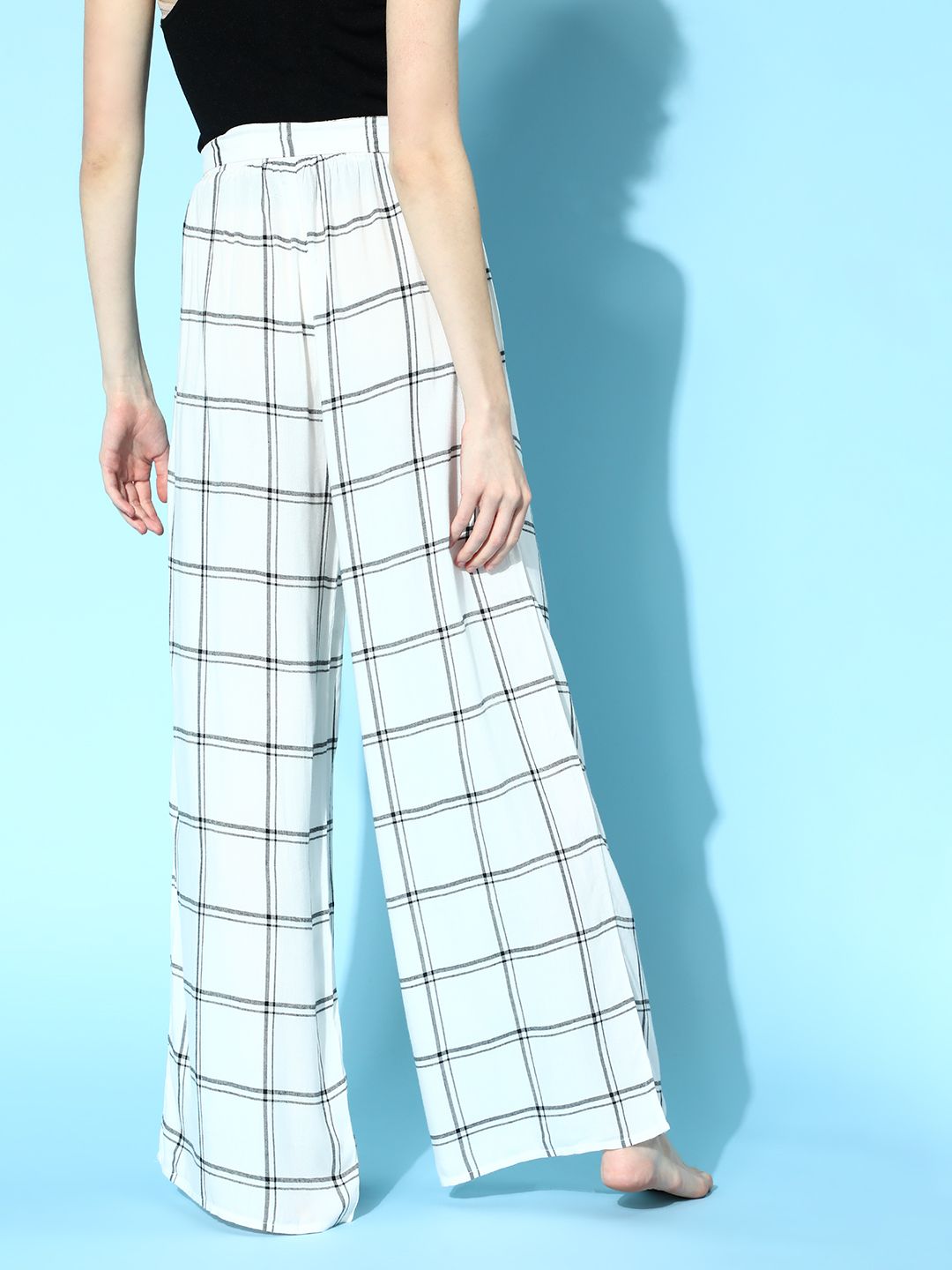 Berrylush Women Classic White Checked Graduated Flare Trousers