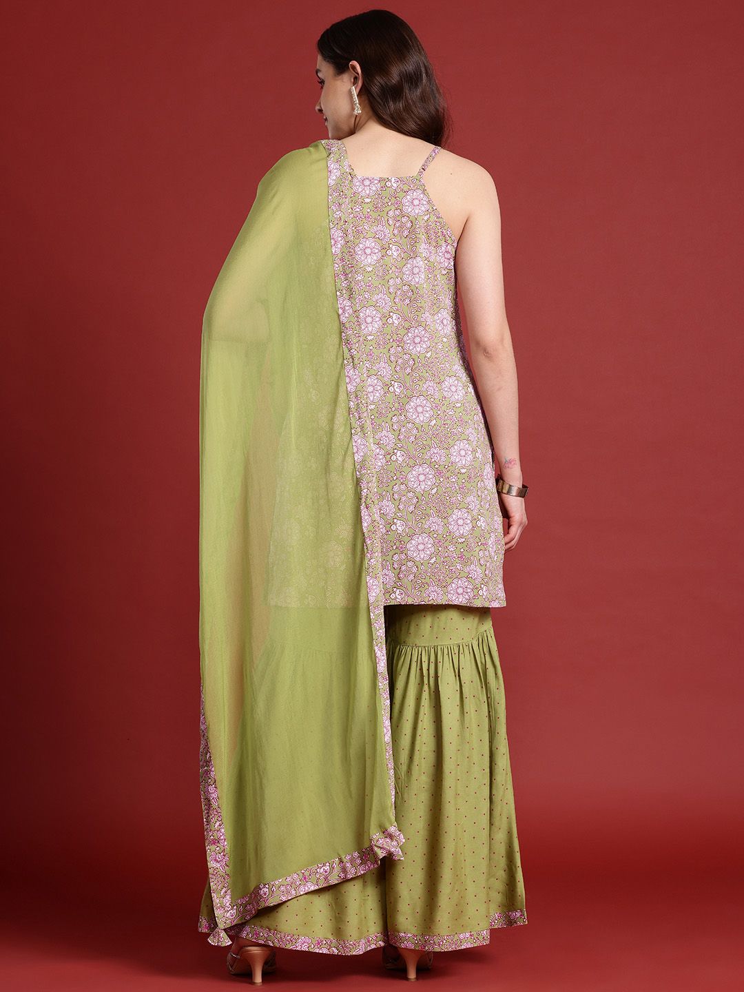 Anouk X Basant Bahaar Floral Printed A-Line Kurta With Sharara & Dupatta