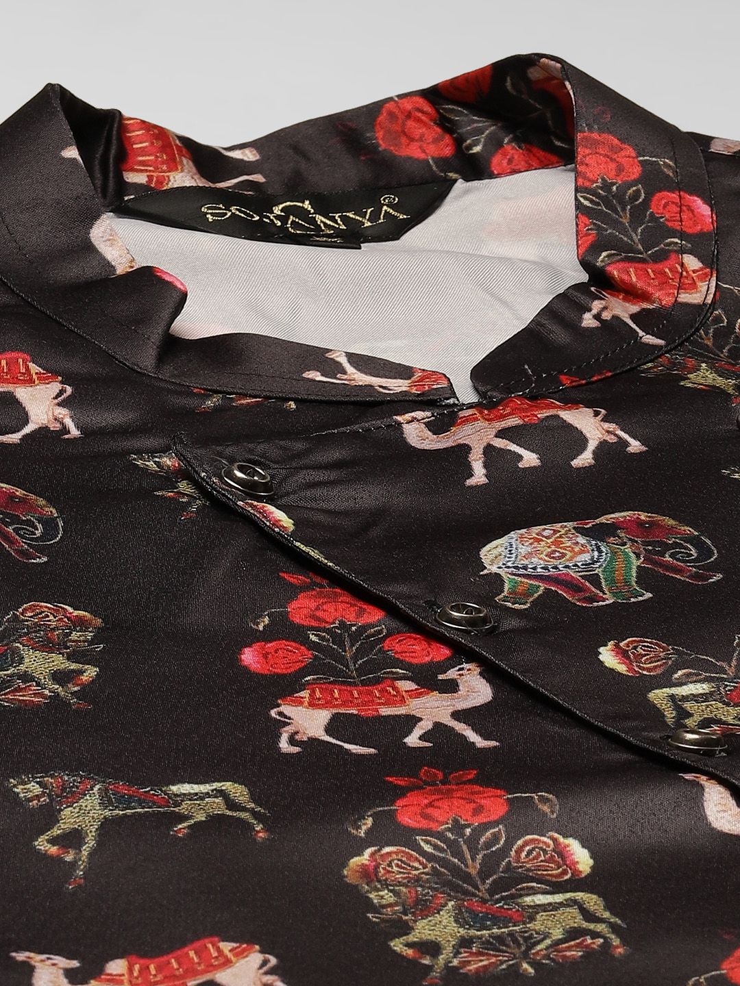 SOJANYA Men Black & Golden Ethnic Motifs Print Kurta & Churidar with Tailored Jacket