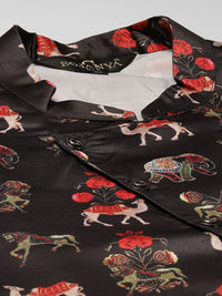 SOJANYA Men Black & Golden Ethnic Motifs Print Kurta & Churidar with Tailored Jacket