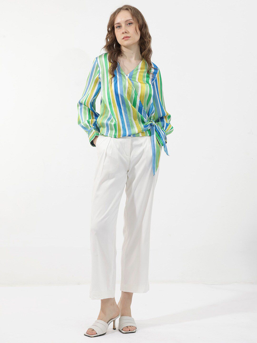 RAREISM Striped V-Neck Shirt Style Top