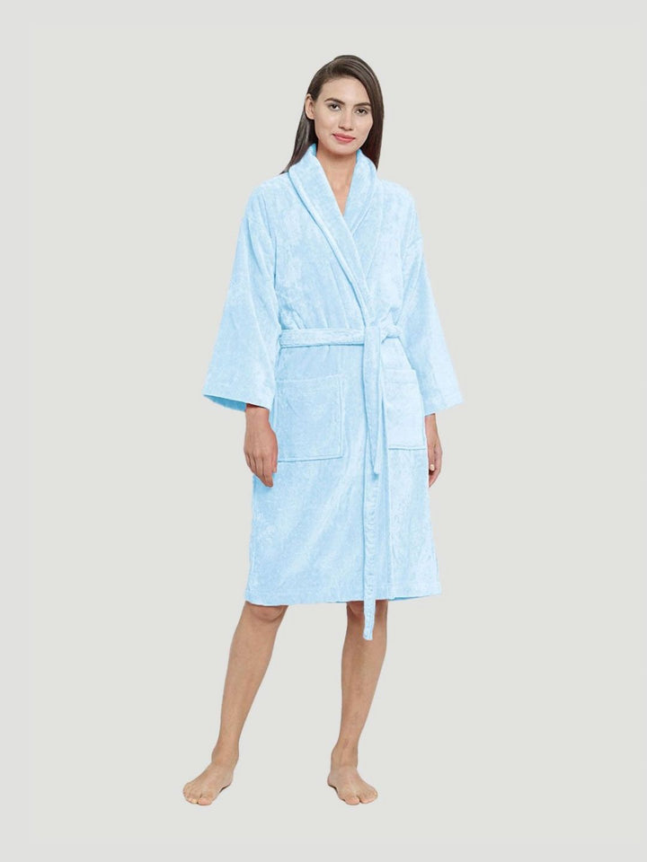 MYTRIDENT Blue Women 350 GSM Pure Cotton Bath Robe