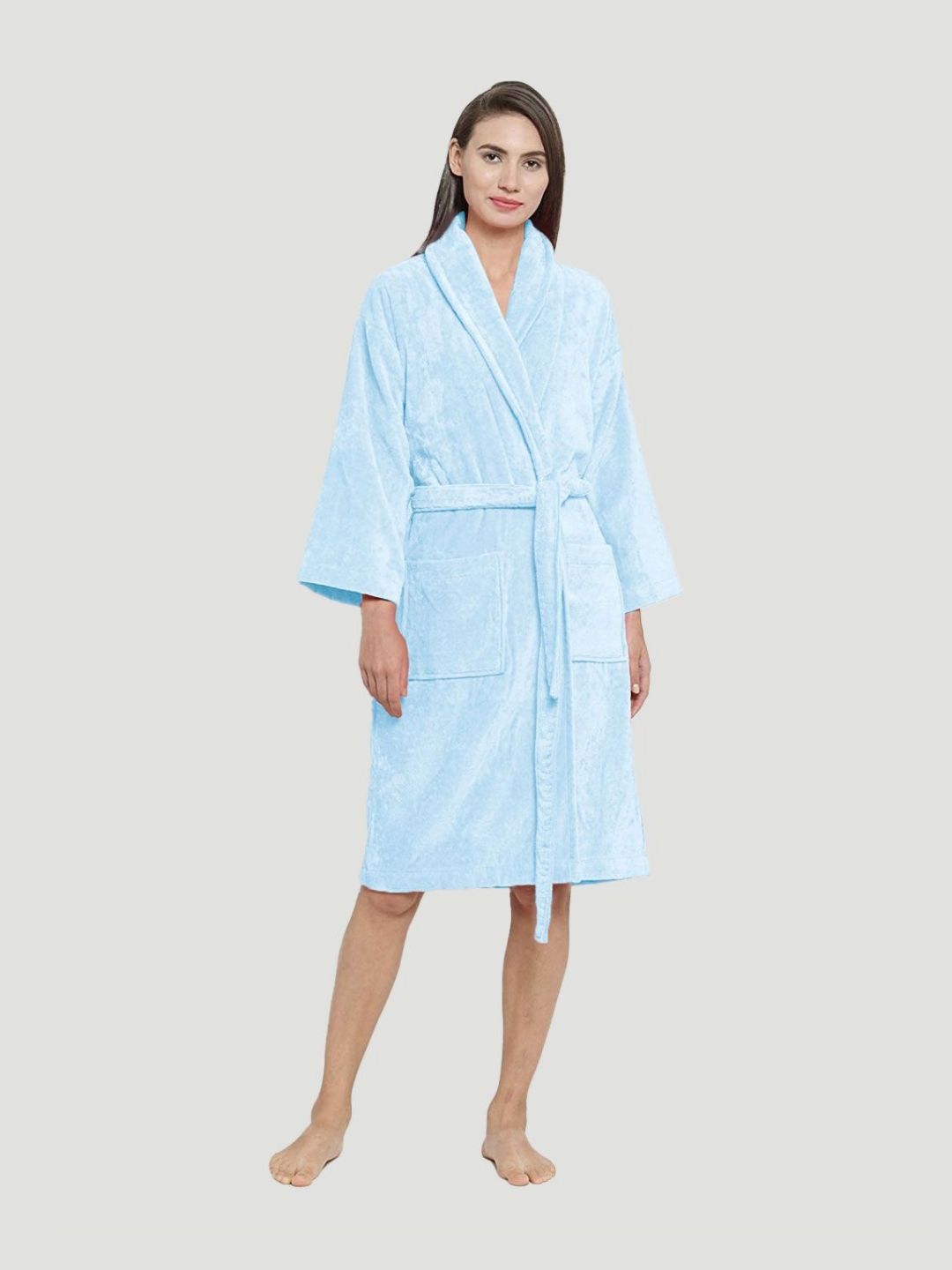 MYTRIDENT Blue Women 350 GSM Pure Cotton Bath Robe
