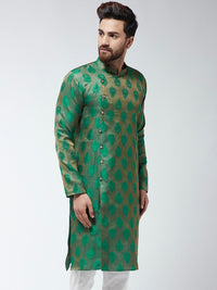 SOJANYA Kurta Lurus Bersulam Hijau & Beige Lelaki