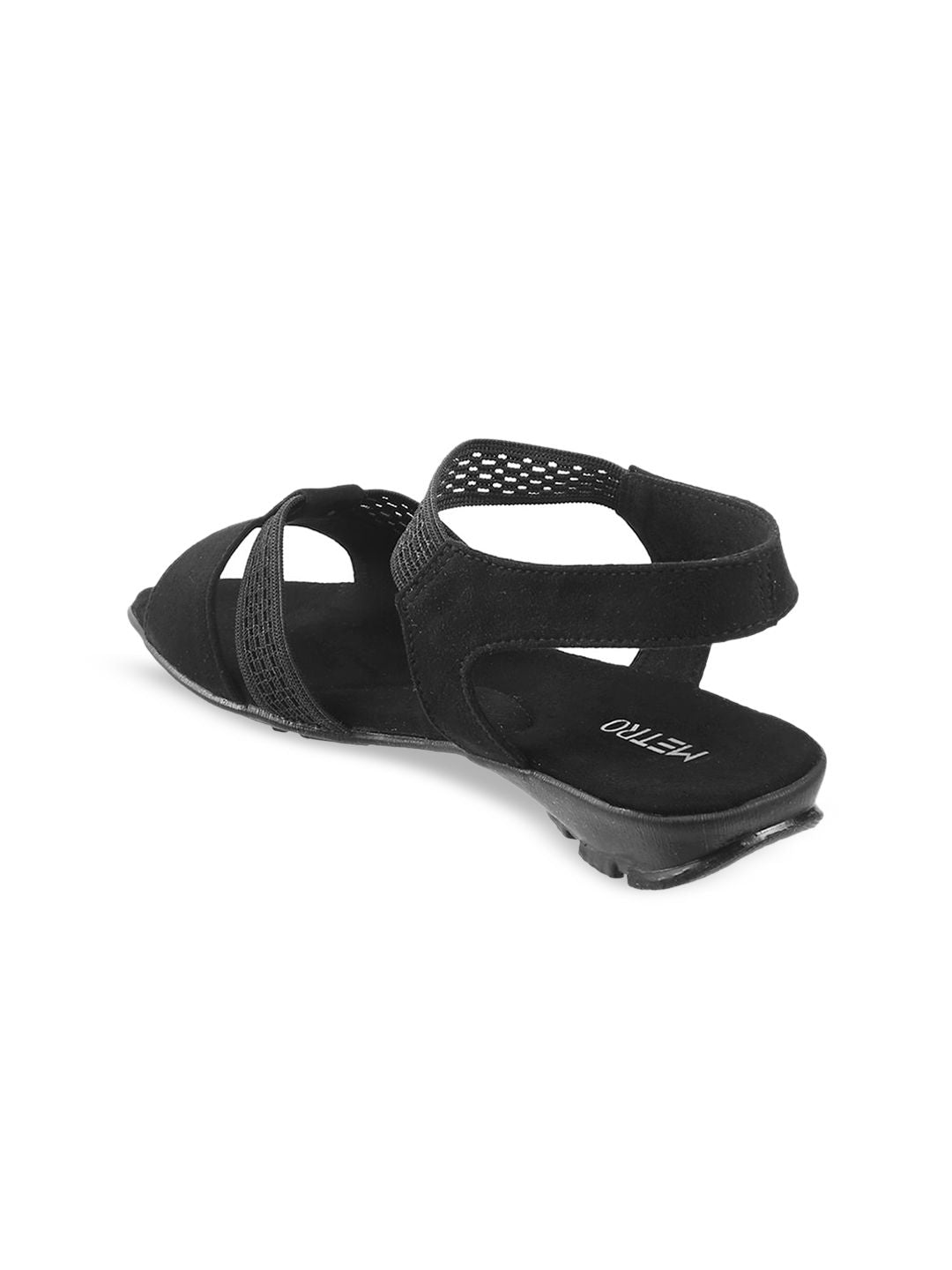 Metro Women Black Textured Open Toe Flats