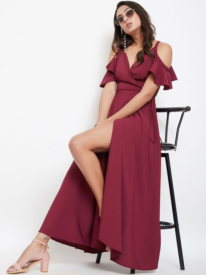 Berrylush Women Maroon Solid Maxi Dress