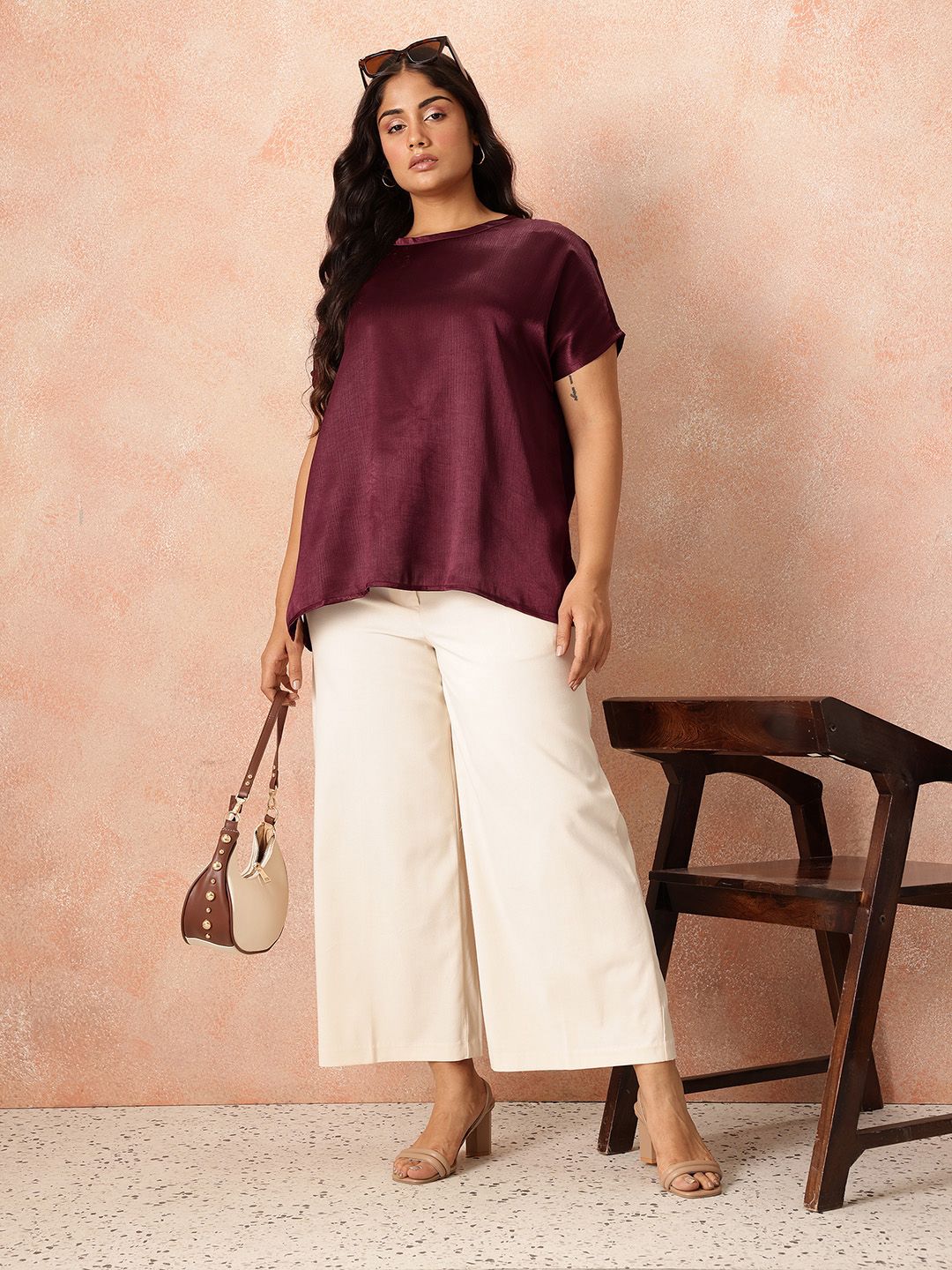all about you Plus Size Extended Sleeves Sheen Satin-Finish Top