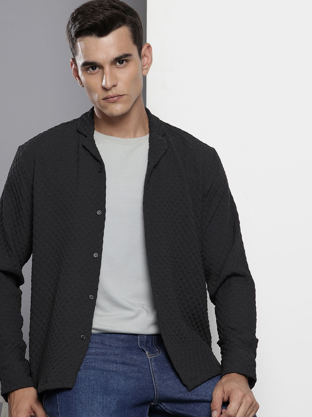 The Indian Garage Co Self Design Opaque Relaxed Fit Casual Shirt