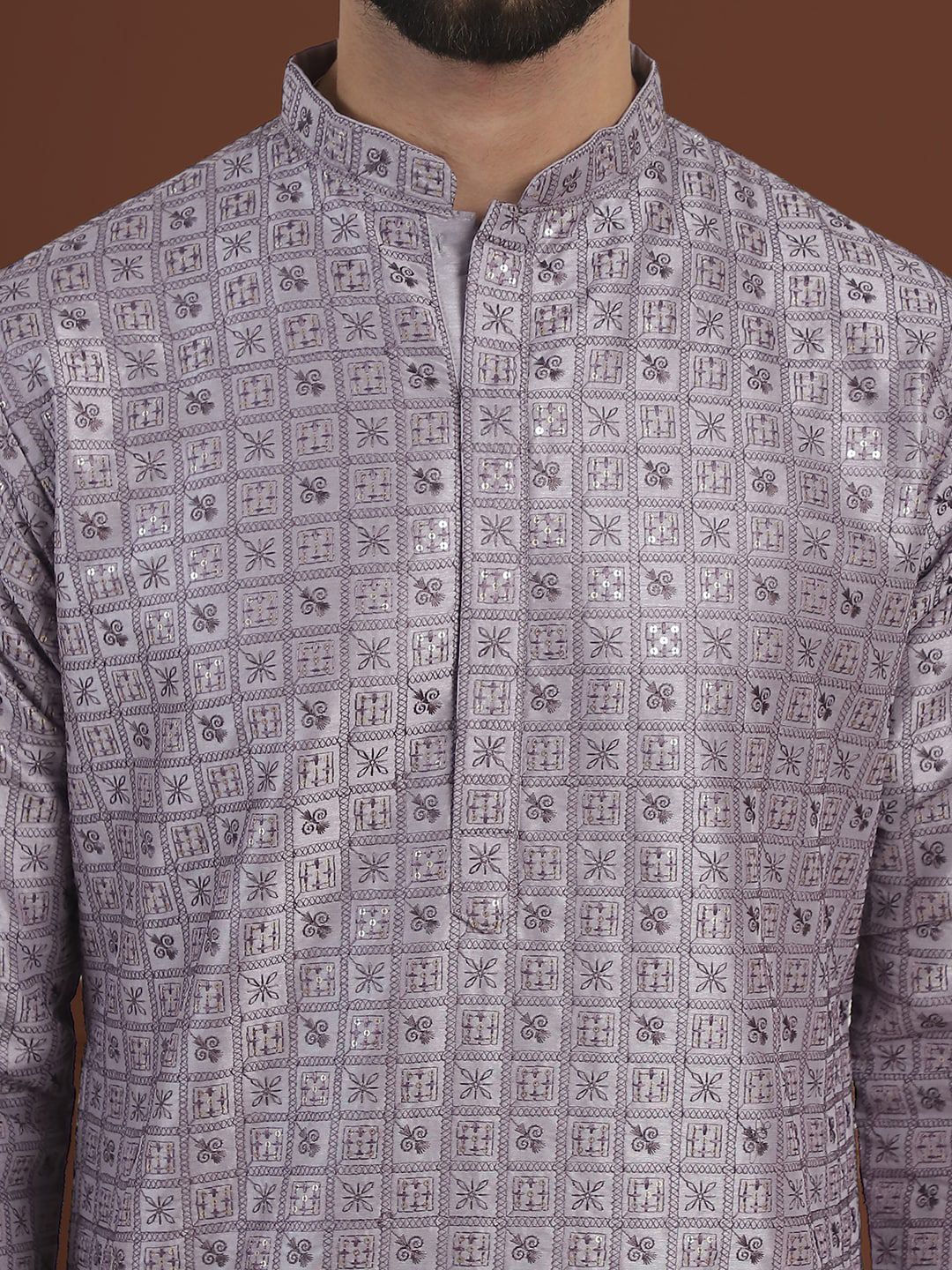 SOJANYA LUXE Ethnic Motifs Embroidered Mandarin Collar Straight Cotton Silk Kurta & Pyjama