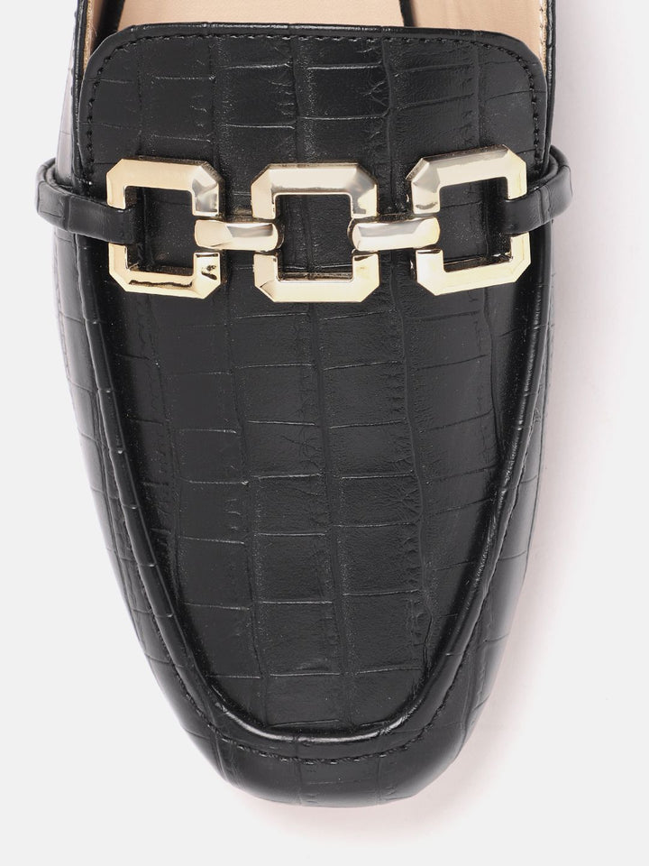 Lino Perros Women Croc Textured Mules With Metallic Detail
