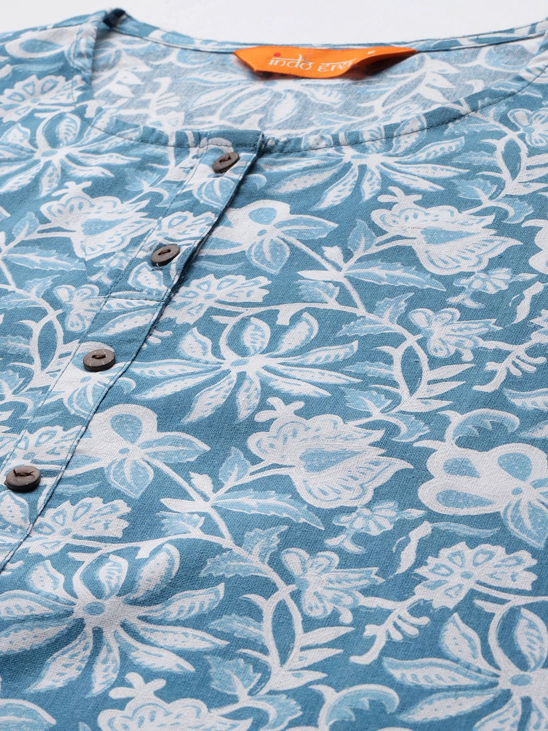 Indo Era Floral Printed Pure Cotton Kurta with Trousers & Dupatta