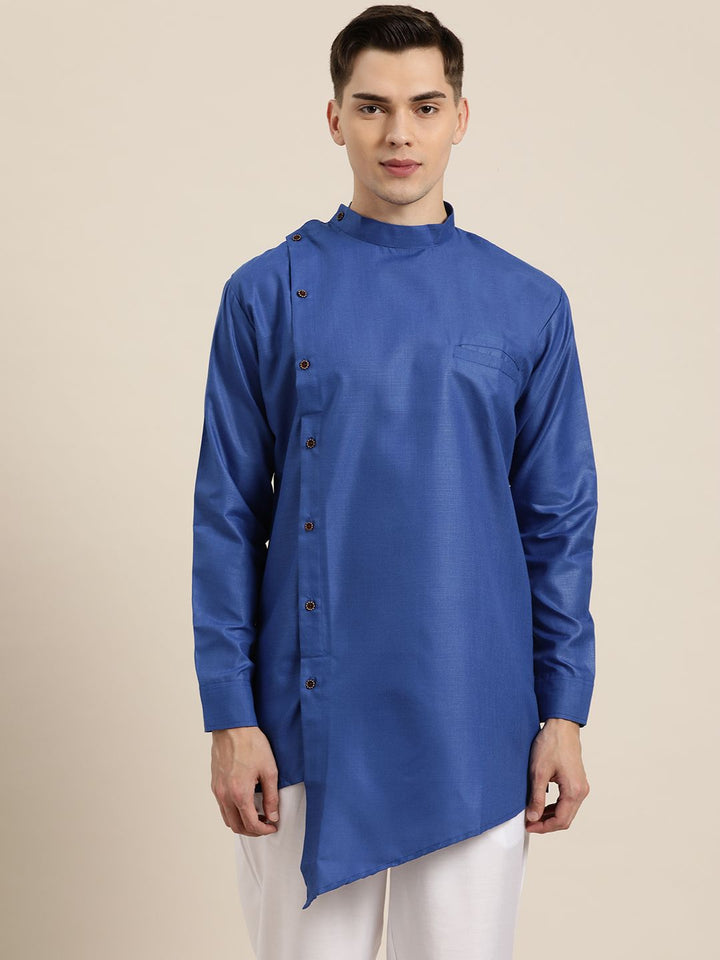 SOJANYA Lelaki Biru Solid Asymmetric Kurta