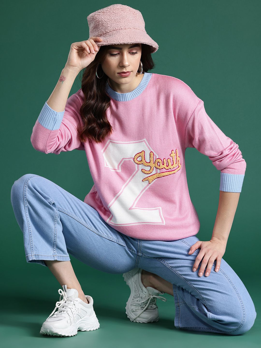 DressBerry Women Typography Longline Acrylic Pullover