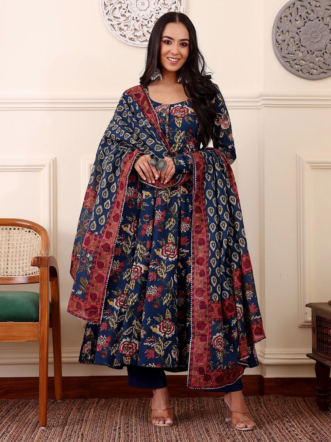 KALINI Women Floral Printed Regular Kurta with Trousers & With Dupatta