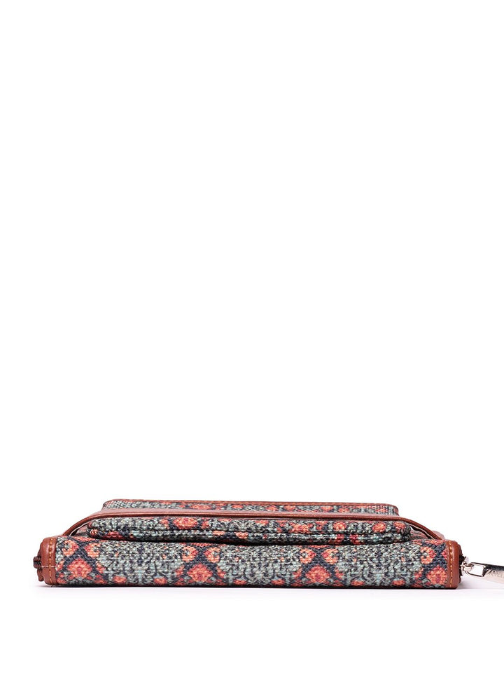 ZOUK Women Teal & Blue Ethnic Motifs Printed Zip Detail Zip Around Wallet
