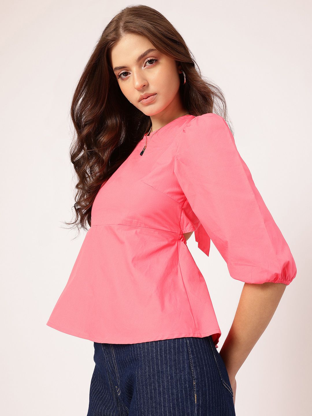 DressBerry Casual Bow-Detail Styled Back A-line Top