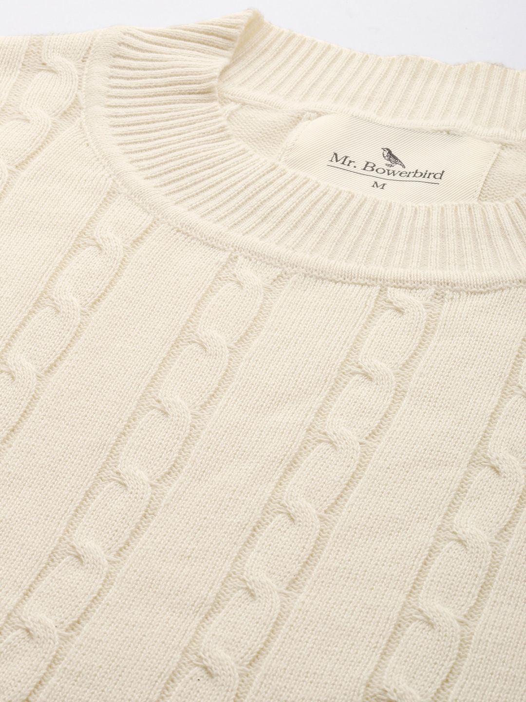 Mr Bowerbird Men Off White Cable Knit Pullover