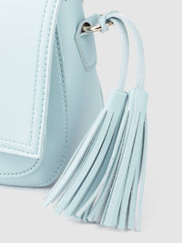 Lino Perros Women Blue Solid Sling Bag with Tasselled Detail