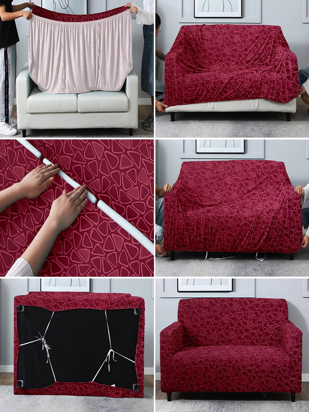 Cortina Burgundy Geometric Printed 3-Seater Sofa Covers