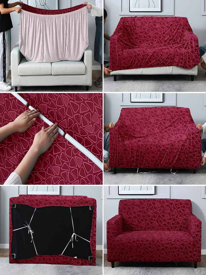 Cortina Burgundy Geometric Printed 3-Seater Sofa Covers