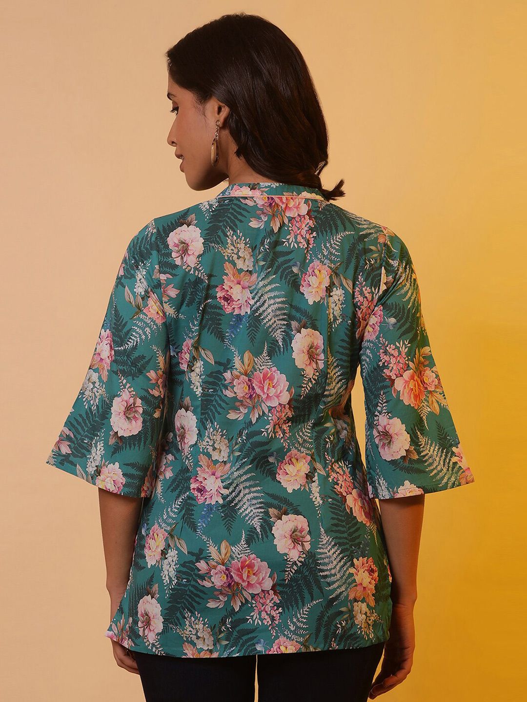 AURELIA Floral Printed Mandarin Collar Pure Cotton Kurti