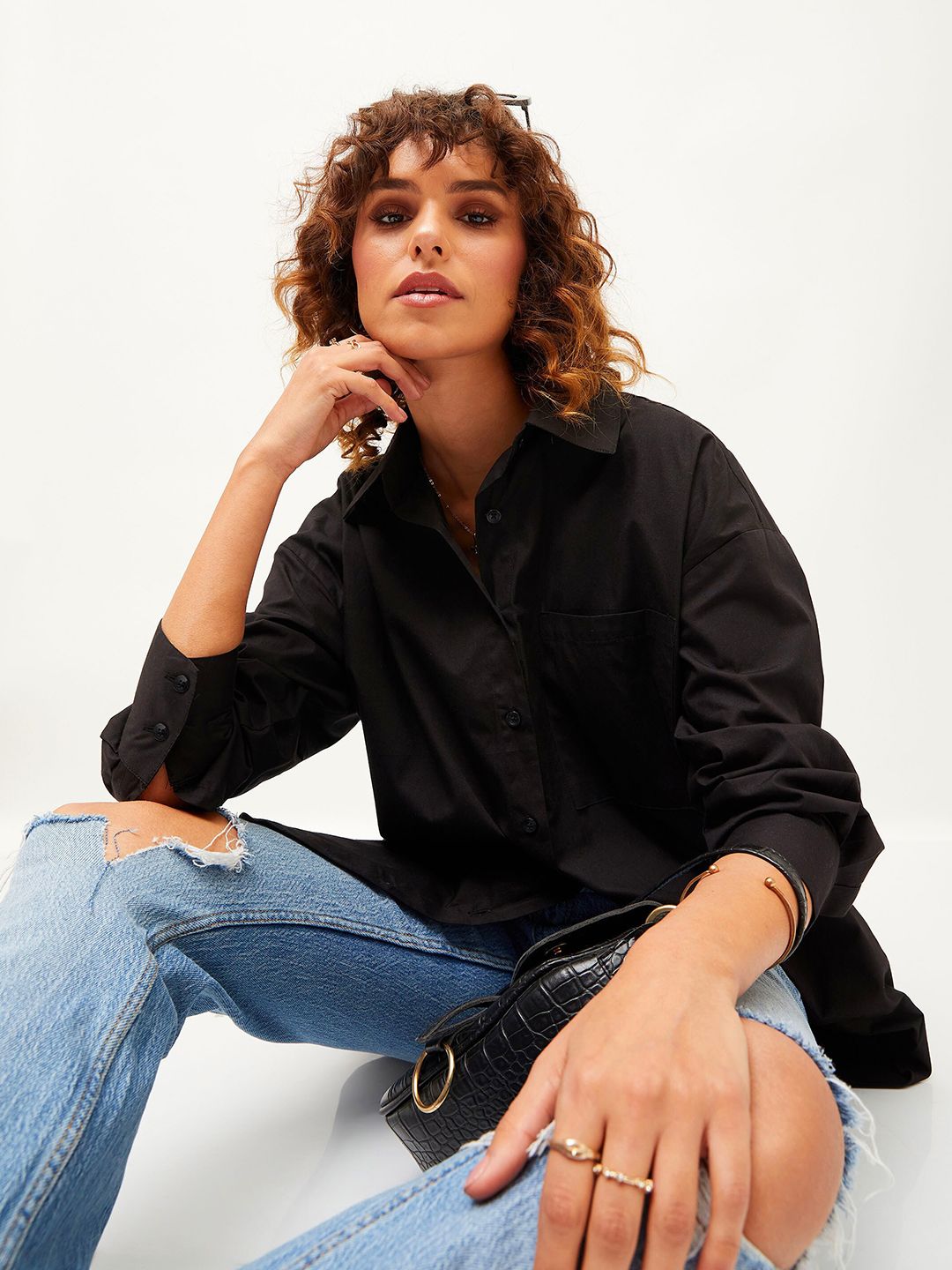 SASSAFRAS Black Oversized Long Sleeves Pure Cotton Casual Shirt