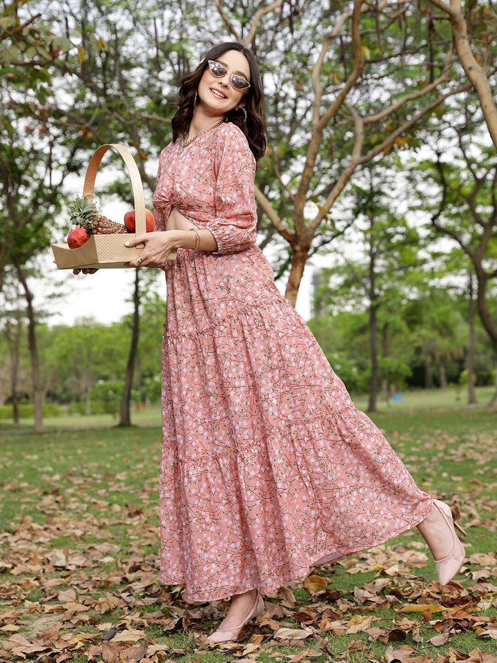 STREET 9 Floral Printed Puff Sleeve Maxi Dress
