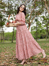 STREET 9 Floral Printed Puff Sleeve Maxi Dress