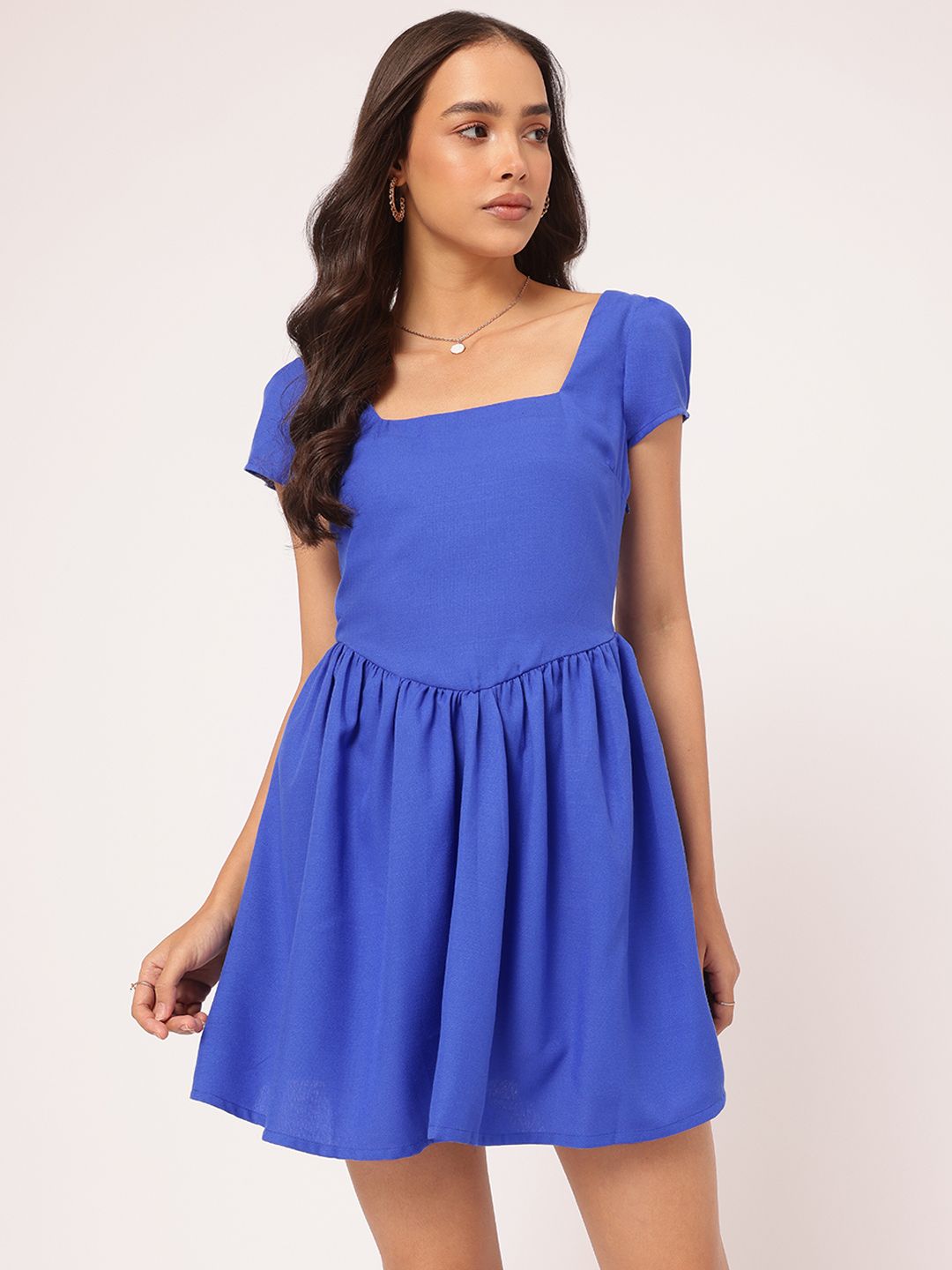 DressBerry Confident & Chic Square Neck Fit & Flare Mini Dress