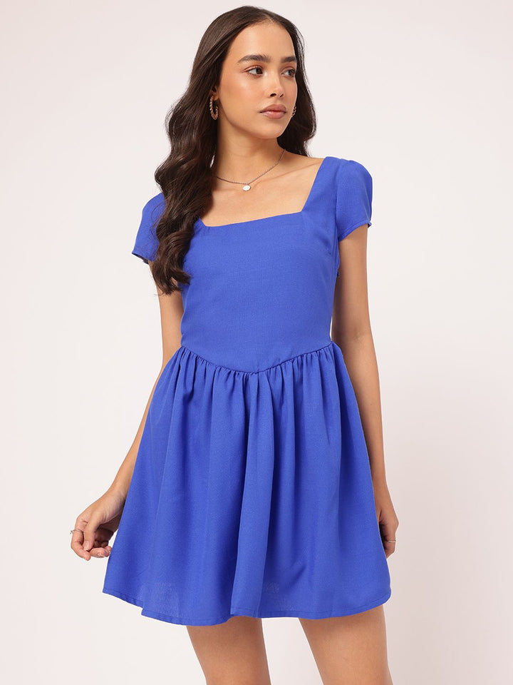 DressBerry Confident & Chic Square Neck Fit & Flare Mini Dress