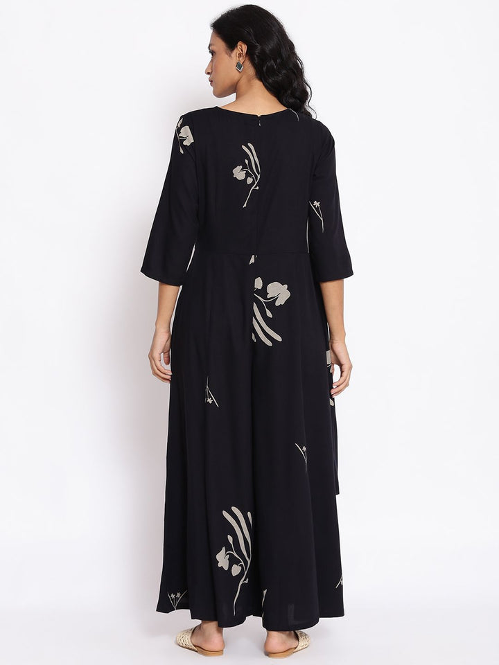 W Black & Off-White Printed Ethnic Layered Basic Jumpsuit