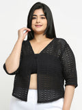 Style Quotient Plus Size Women Self Design Lace Open Front Smart Casual Shrug