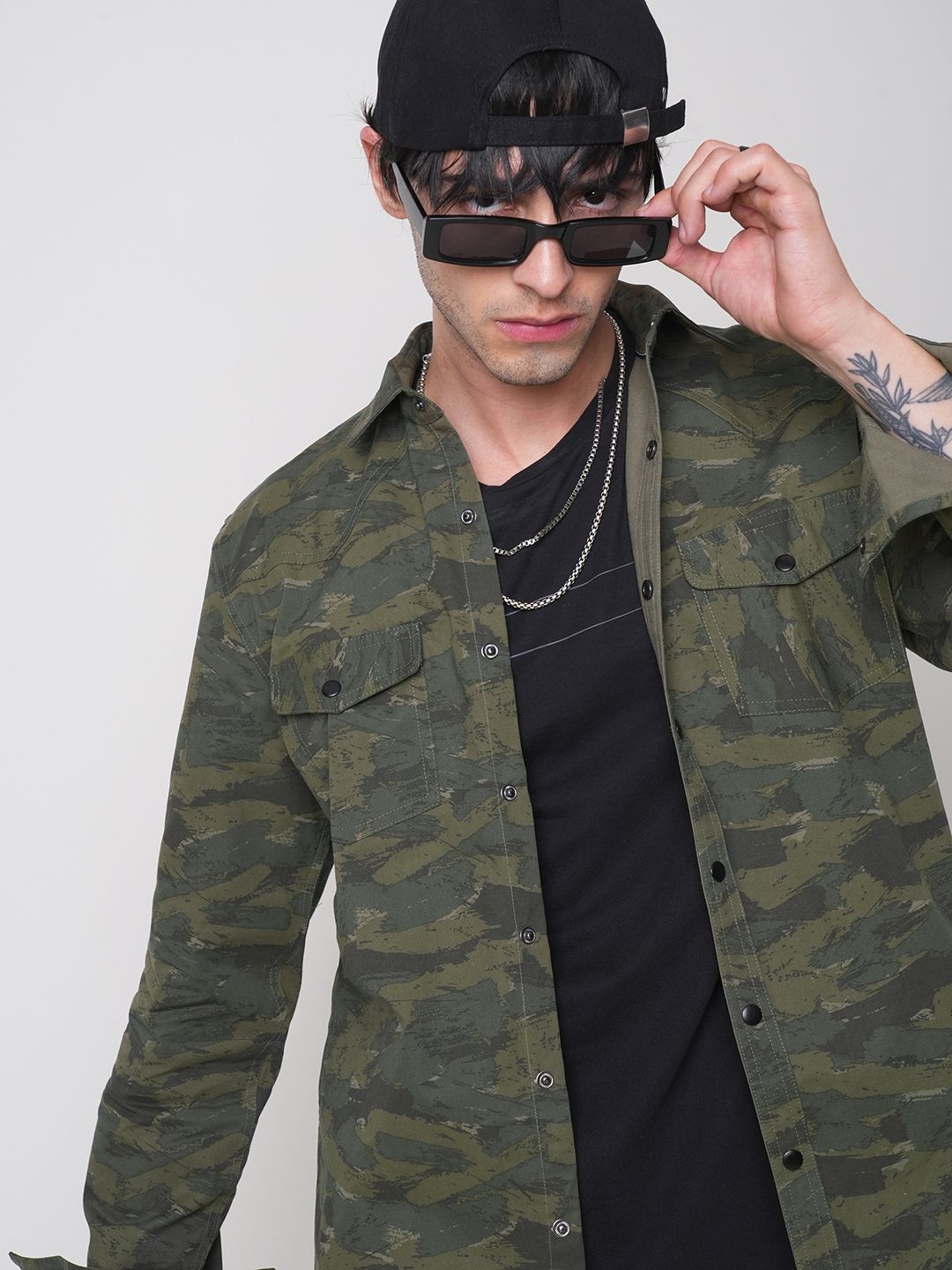 VASTRADO Men Classic Cutaway Collar Camouflage Printed Cotton Casual Shirt