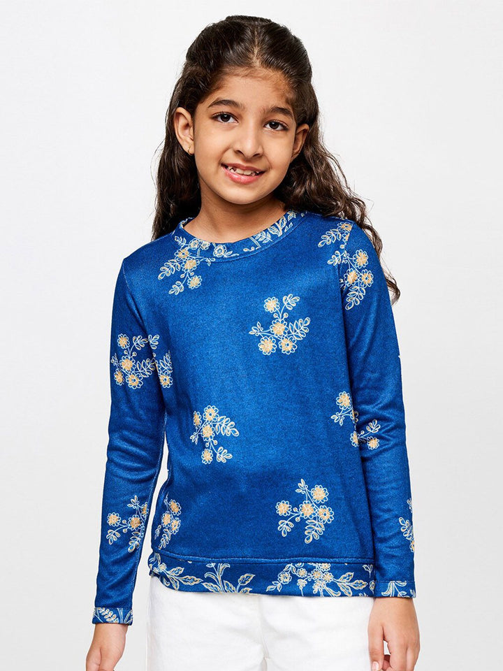 Global Desi Blue Floral Print Top