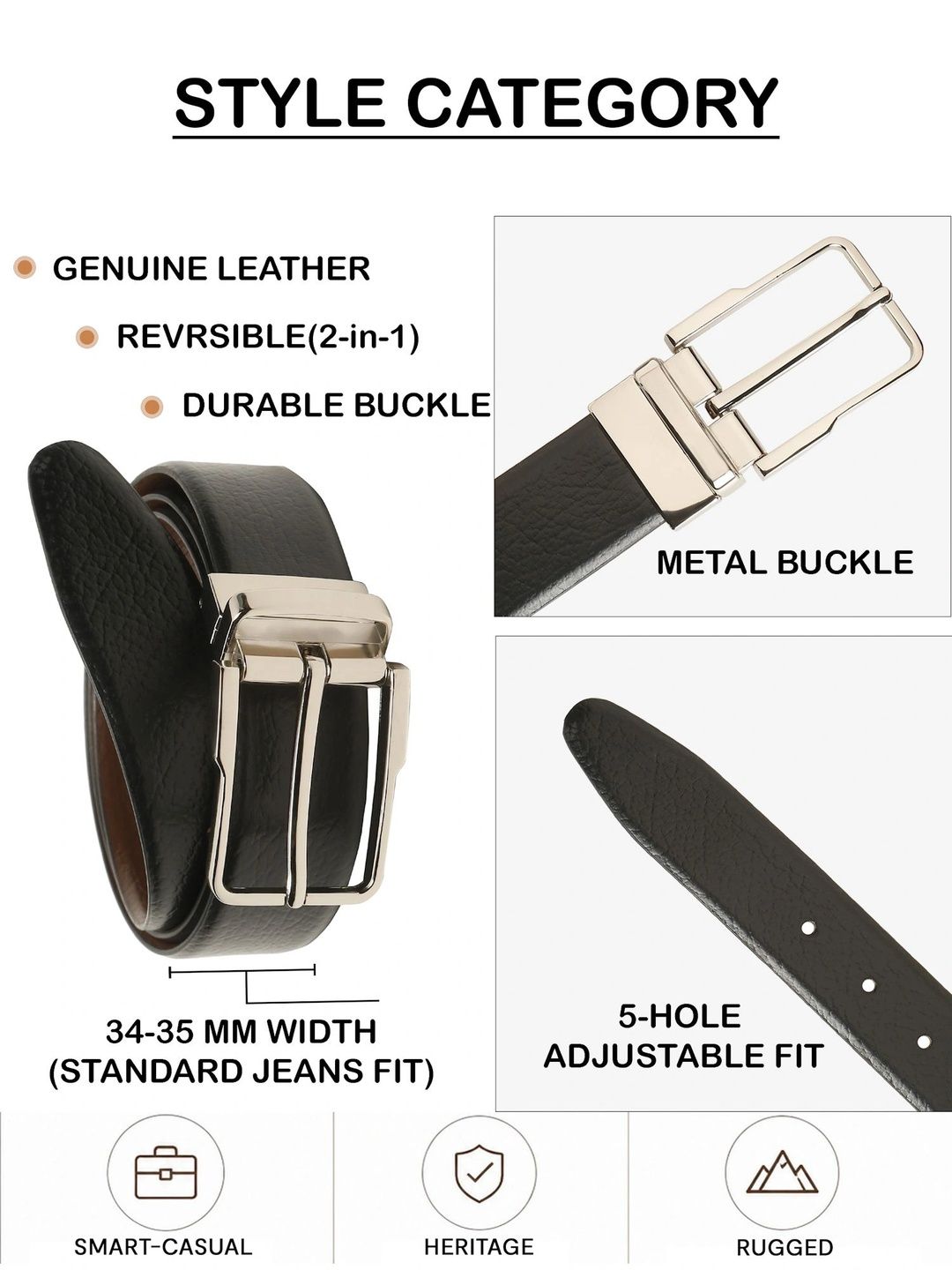 Teakwood Leathers Men Textured Leather Reversible Formal Belt