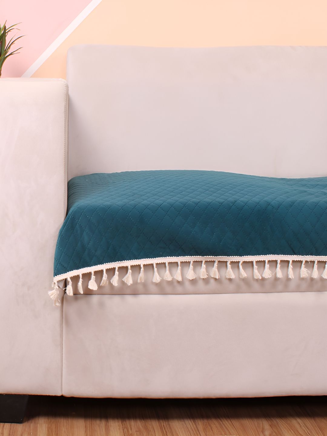 STITCHNEST Teal Green & Beige Self Design 2 Seater Sofa Cover