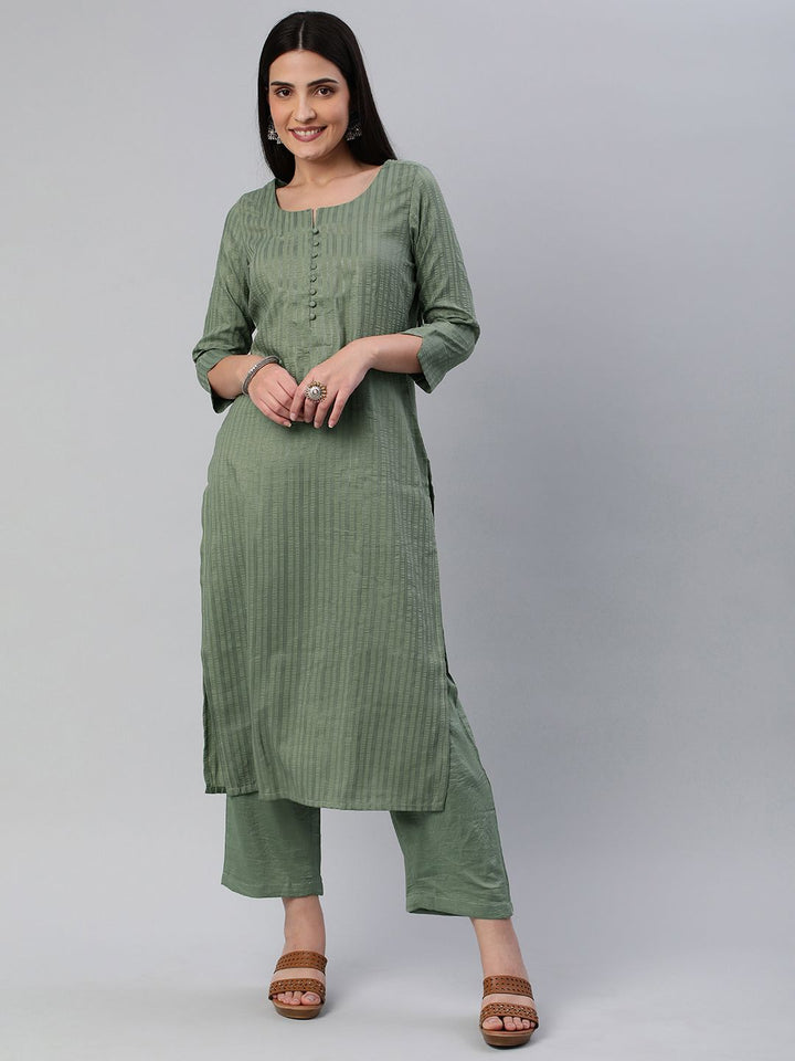 KALINI Women Self Design Pure Cotton Kurta With Trousers