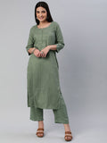 KALINI Women Self Design Pure Cotton Kurta With Trousers