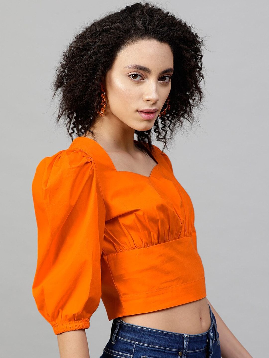 STREET 9 Orange Solid Blouson Top