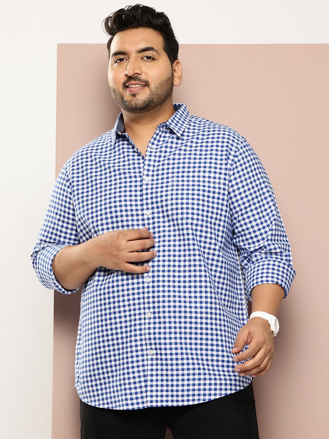 Thomas Scott Men Classic Slim Fit Gingham Checks Checked Casual Shirt