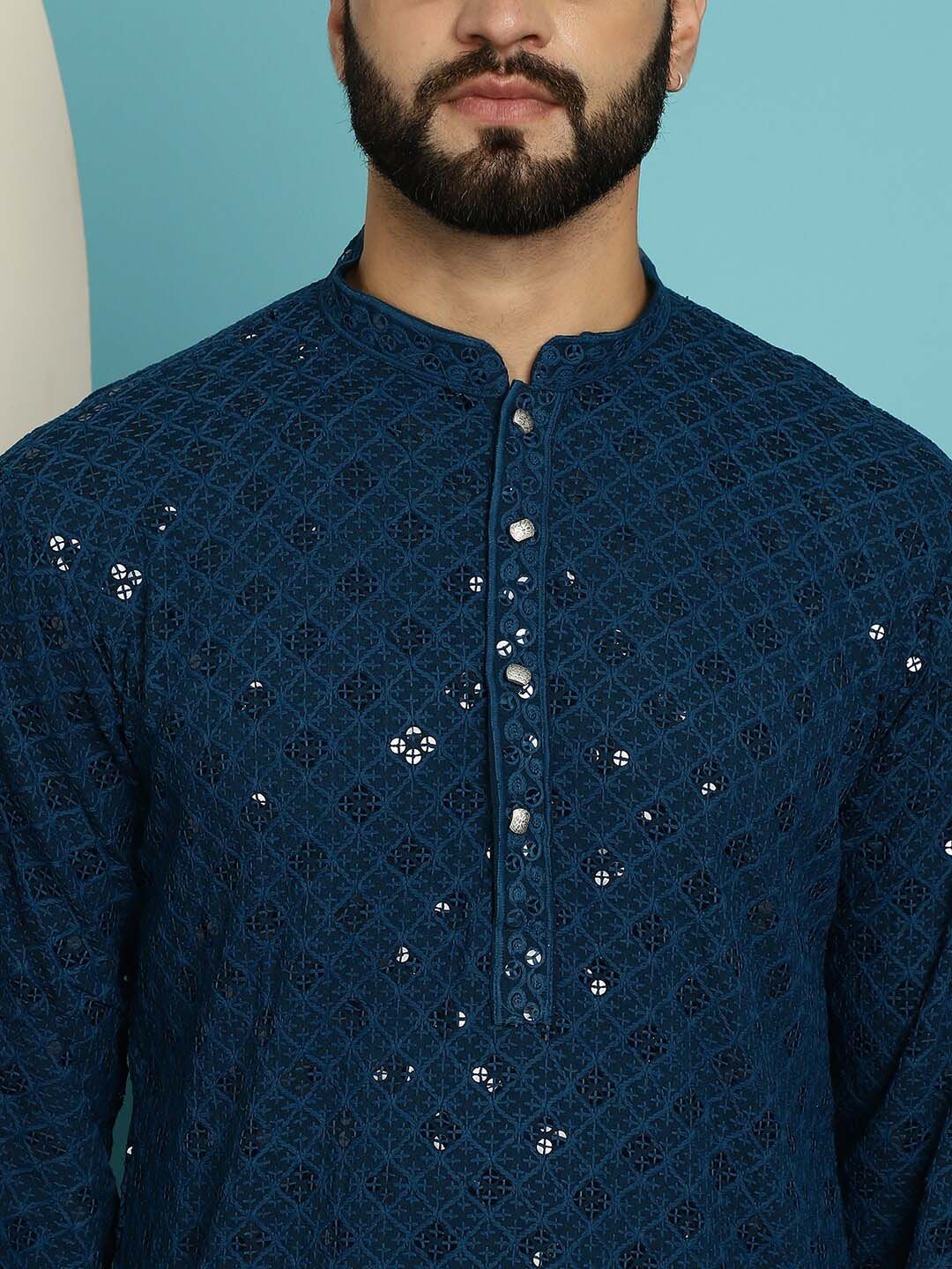 SOJANYA Ethnic Motifs Embroidered Sequined Pure Cotton Kurta with Churidar