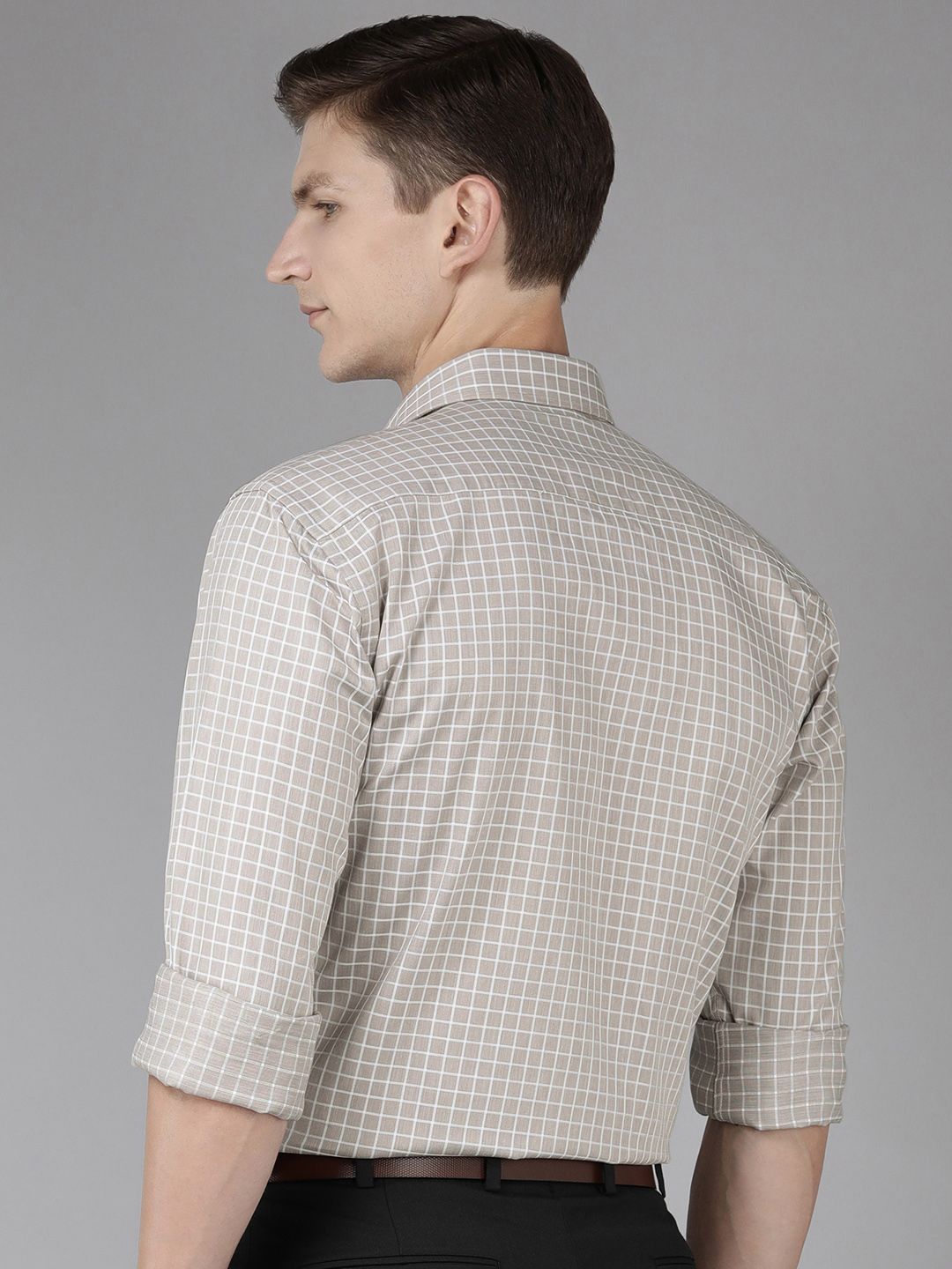 Park Avenue Pure Cotton Slim Fit Grid Tattersall Checked Formal Shirt