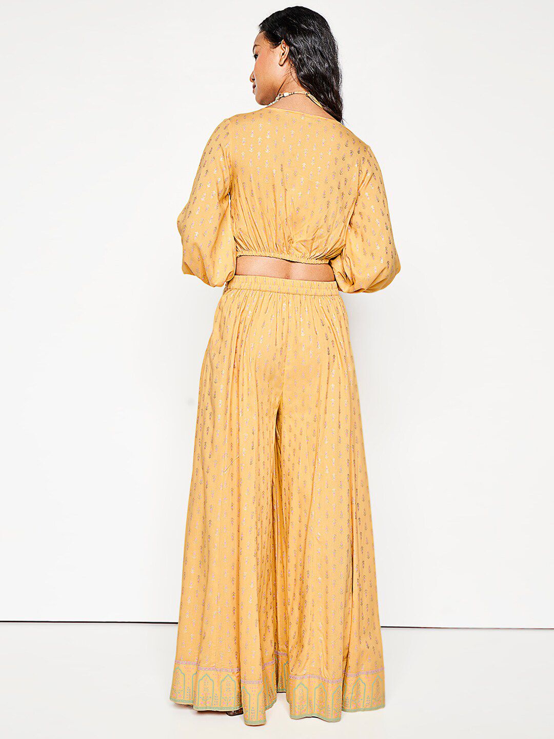 Global Desi V-Neck Top & Mid -Rise Palazzo Co-Ords
