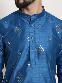 SOJANYA Embellished Mirror Work Detailed Band Collar Cotton Silk Kurta