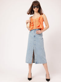 DressBerry Butterfly Bling Shoulder Straps Lace-Inserted Ruffled Crop Top