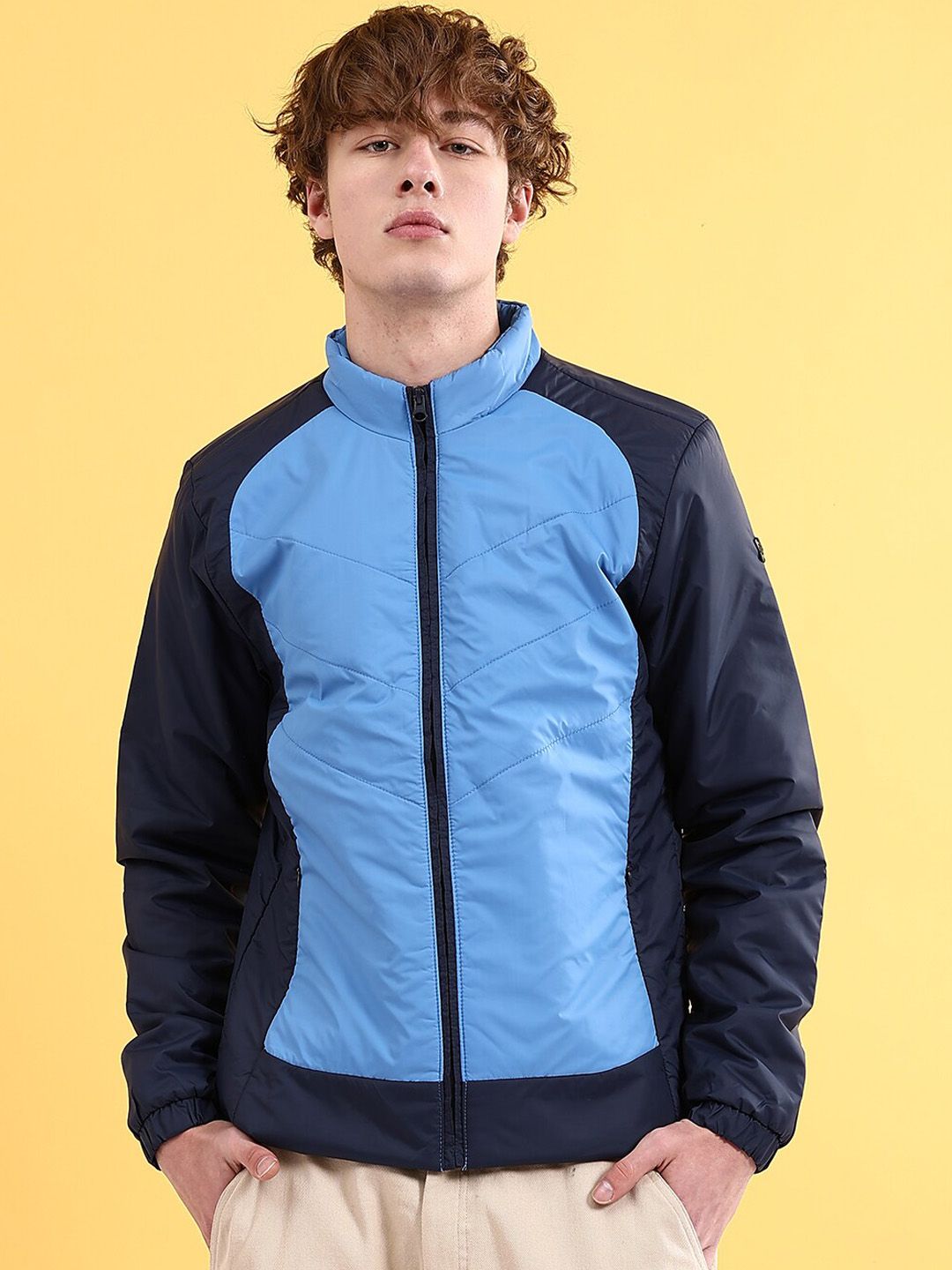 The Indian Garage Co Men Colourblock Zip-Front Regular Fit Bomber Jacket