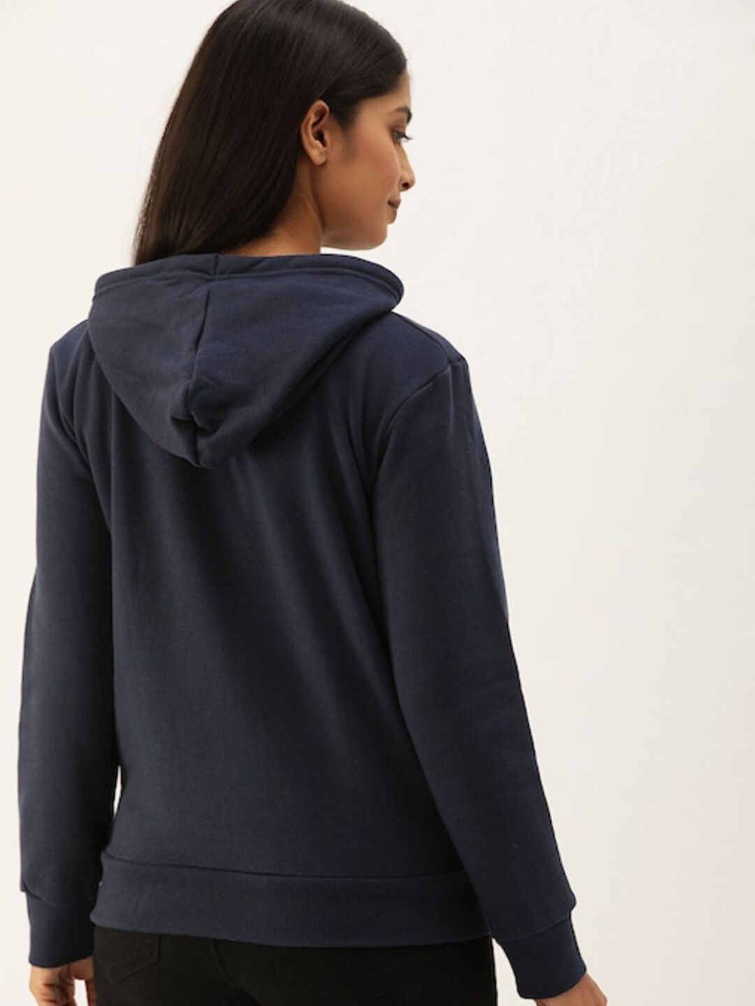 Campus Sutra Women Navy Blue Hooded Sweatshirt