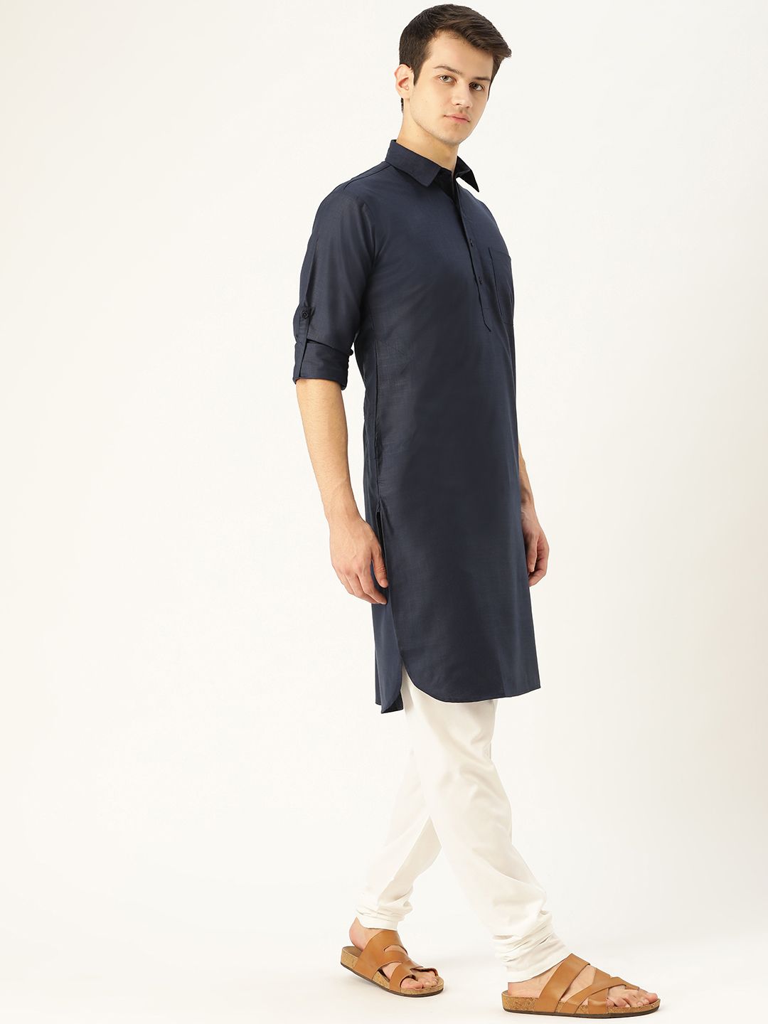 SOJANYA Men Navy Blue Solid Pathani Kurta